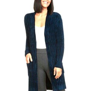 Matty M Longline Chenille Open Cardigan Sz S Blue #12T